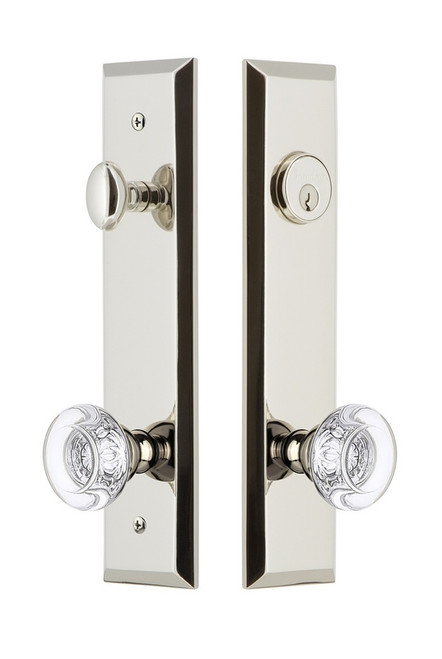 Grandeur Hardware - Hardware Fifth Avenue Tall Plate Complete Entry Set with Bordeaux Knob in Polished Nickel - FAVBOR - 840541