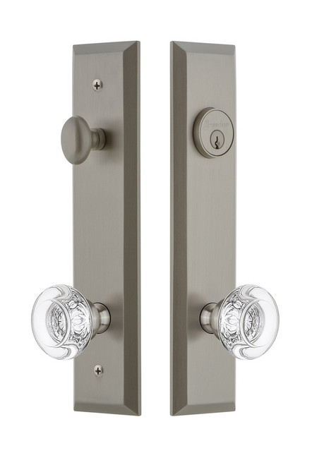 Grandeur Hardware - Hardware Fifth Avenue Tall Plate Complete Entry Set with Bordeaux Knob in Satin Nickel - FAVBOR - 840546