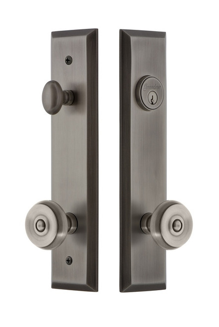 Grandeur Hardware - Hardware Fifth Avenue Tall Plate Complete Entry Set with Bouton Knob in Antique Pewter - FAVBOU - 840557
