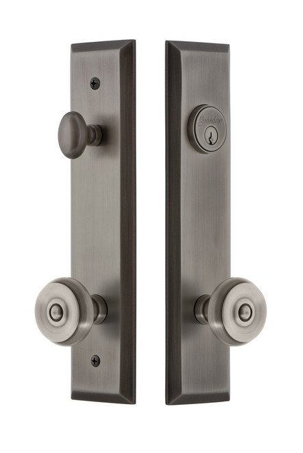 Grandeur Hardware - Hardware Fifth Avenue Tall Plate Complete Entry Set with Bouton Knob in Antique Pewter - FAVBOU - 840559