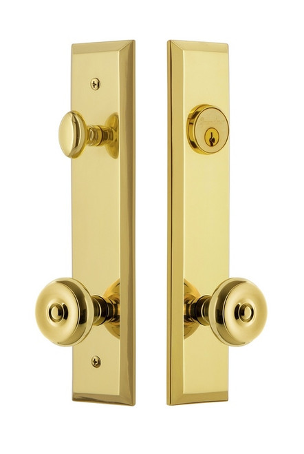 Grandeur Hardware - Hardware Fifth Avenue Tall Plate Complete Entry Set with Bouton Knob in Lifetime Brass - FAVBOU - 840565