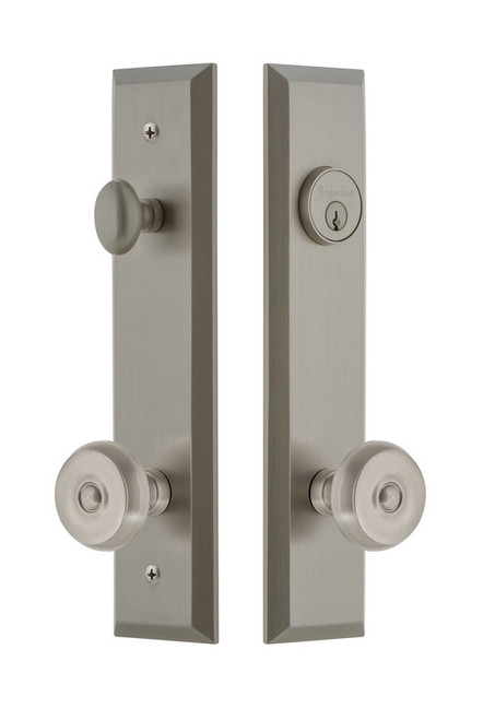 Grandeur Hardware - Hardware Fifth Avenue Tall Plate Complete Entry Set with Bouton Knob in Satin Nickel - FAVBOU - 840578