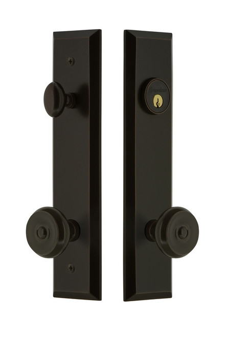 Grandeur Hardware - Hardware Fifth Avenue Tall Plate Complete Entry Set with Bouton Knob in Timeless Bronze - FAVBOU - 840582