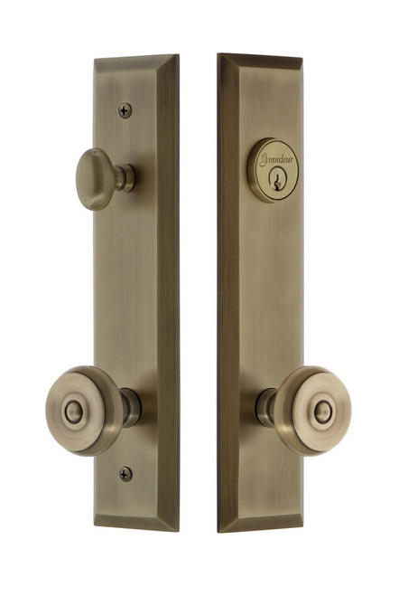 Grandeur Hardware - Hardware Fifth Avenue Tall Plate Complete Entry Set with Bouton Knob in Vintage Brass - FAVBOU - 840585