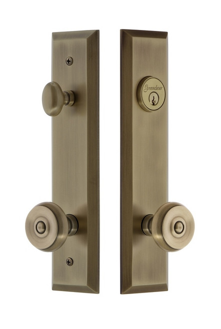 Grandeur Hardware - Hardware Fifth Avenue Tall Plate Complete Entry Set with Bouton Knob in Vintage Brass - FAVBOU - 840588