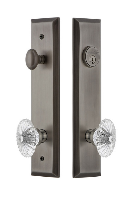 Grandeur Hardware - Hardware Fifth Avenue Tall Plate Complete Entry Set with Burgundy Knob in Antique Pewter - FAVBUR - 840589