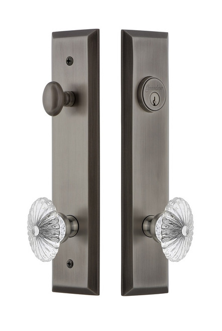 Grandeur Hardware - Hardware Fifth Avenue Tall Plate Complete Entry Set with Burgundy Knob in Antique Pewter - FAVBUR - 840590