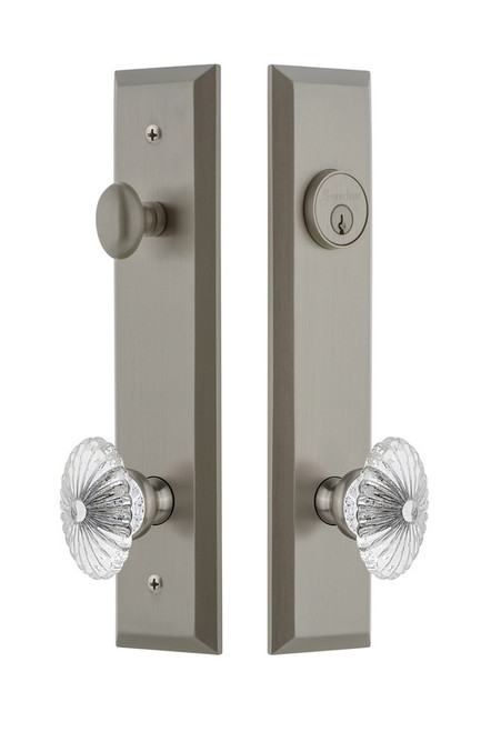 Grandeur Hardware - Hardware Fifth Avenue Tall Plate Complete Entry Set with Burgundy Knob in Satin Nickel - FAVBUR - 840611