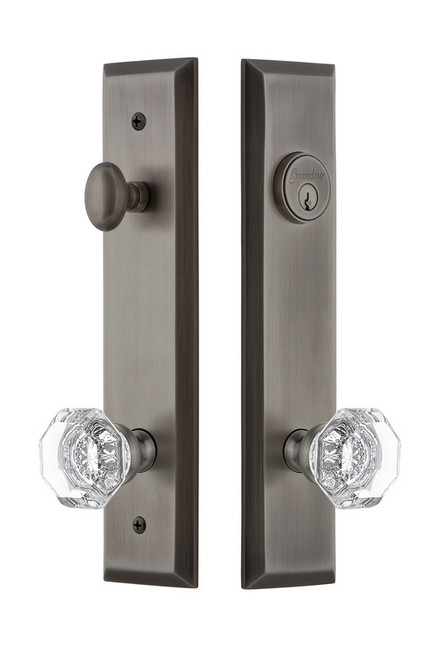 Grandeur Hardware - Hardware Fifth Avenue Tall Plate Complete Entry Set with Chambord Knob in Antique Pewter - FAVCHM - 840621