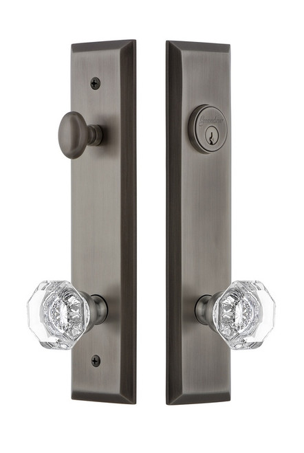 Grandeur Hardware - Hardware Fifth Avenue Tall Plate Complete Entry Set with Chambord Knob in Antique Pewter - FAVCHM - 840622