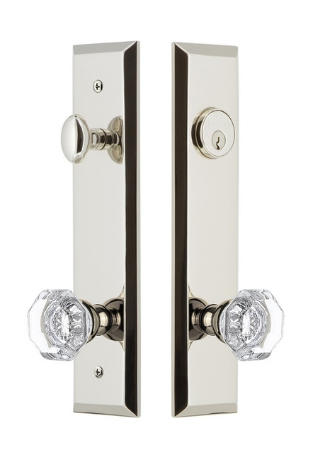Grandeur Hardware - Hardware Fifth Avenue Tall Plate Complete Entry Set with Chambord Knob in Polished Nickel - FAVCHM - 840639