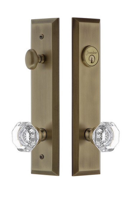 Grandeur Hardware - Hardware Fifth Avenue Tall Plate Complete Entry Set with Chambord Knob in Vintage Brass - FAVCHM - 840649
