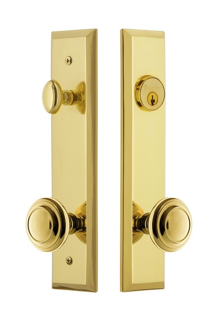 Grandeur Hardware - Hardware Fifth Avenue Tall Plate Complete Entry Set with Circulaire Knob in Lifetime Brass - FAVCIR - 840662