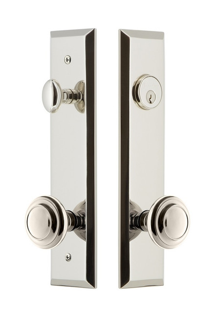 Grandeur Hardware - Hardware Fifth Avenue Tall Plate Complete Entry Set with Circulaire Knob in Polished Nickel - FAVCIR - 840672