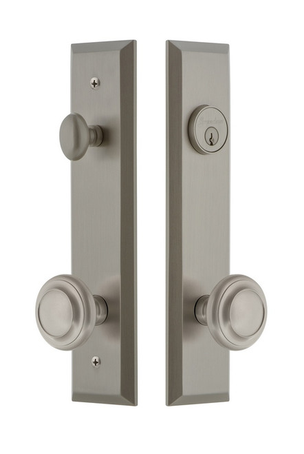 Grandeur Hardware - Hardware Fifth Avenue Tall Plate Complete Entry Set with Circulaire Knob in Satin Nickel - FAVCIR - 840674