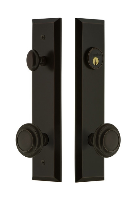 Grandeur Hardware - Hardware Fifth Avenue Tall Plate Complete Entry Set with Circulaire Knob in Timeless Bronze - FAVCIR - 840679