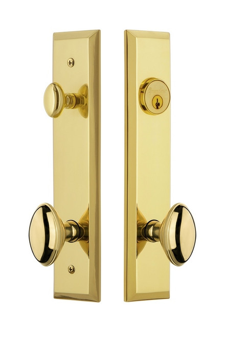 Grandeur Hardware - Hardware Fifth Avenue Tall Plate Complete Entry Set with Eden Prairie Knob in Lifetime Brass - FAVEDN - 840693