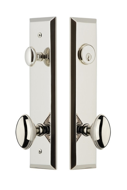 Grandeur Hardware - Hardware Fifth Avenue Tall Plate Complete Entry Set with Eden Prairie Knob in Polished Nickel - FAVEDN - 840702
