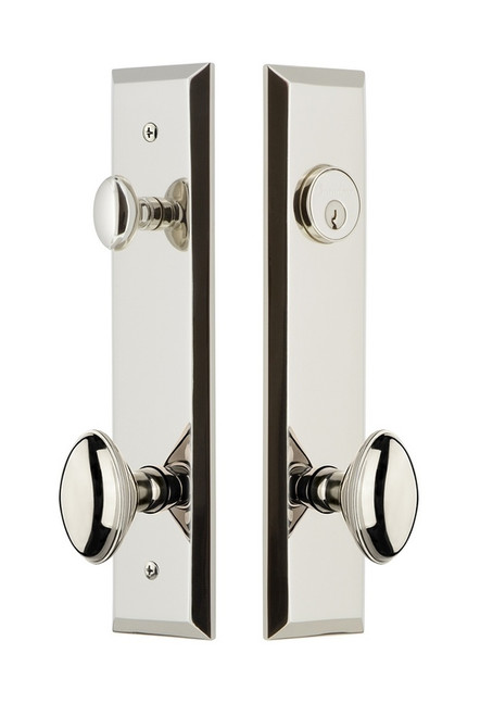 Grandeur Hardware - Hardware Fifth Avenue Tall Plate Complete Entry Set with Eden Prairie Knob in Polished Nickel - FAVEDN - 840704