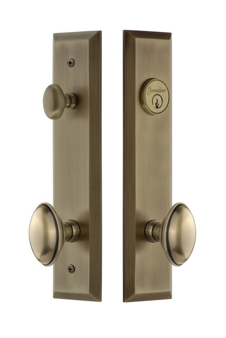 Grandeur Hardware - Hardware Fifth Avenue Tall Plate Complete Entry Set with Eden Prairie Knob in Vintage Brass - FAVEDN - 840713