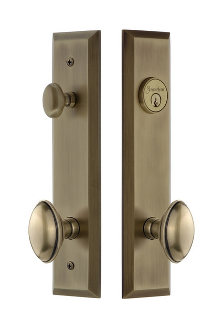 Grandeur Hardware - Hardware Fifth Avenue Tall Plate Complete Entry Set with Eden Prairie Knob in Vintage Brass - FAVEDN - 840716