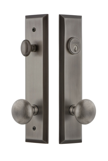 Grandeur Hardware - Hardware Fifth Avenue Tall Plate Complete Entry Set with Fifth Avenue Knob in Antique Pewter - FAVFAV - 840717