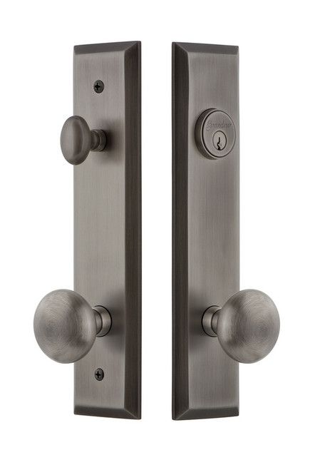Grandeur Hardware - Hardware Fifth Avenue Tall Plate Complete Entry Set with Fifth Avenue Knob in Antique Pewter - FAVFAV - 840720