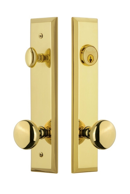 Grandeur Hardware - Hardware Fifth Avenue Tall Plate Complete Entry Set with Fifth Avenue Knob in Lifetime Brass - FAVFAV - 840726