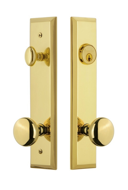 Grandeur Hardware - Hardware Fifth Avenue Tall Plate Complete Entry Set with Fifth Avenue Knob in Lifetime Brass - FAVFAV - 840727