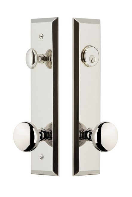 Grandeur Hardware - Hardware Fifth Avenue Tall Plate Complete Entry Set with Fifth Avenue Knob in Polished Nickel - FAVFAV - 840735