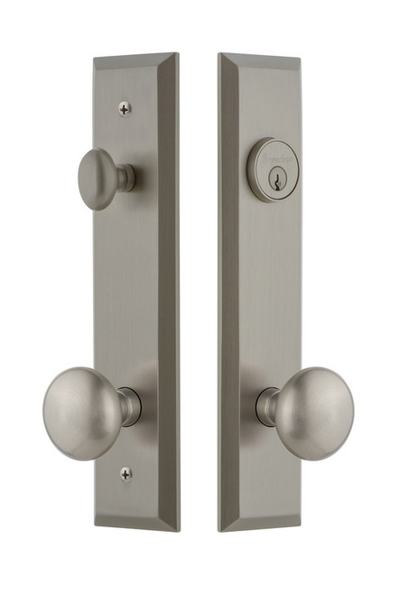 Grandeur Hardware - Hardware Fifth Avenue Tall Plate Complete Entry Set with Fifth Avenue Knob in Satin Nickel - FAVFAV - 840737