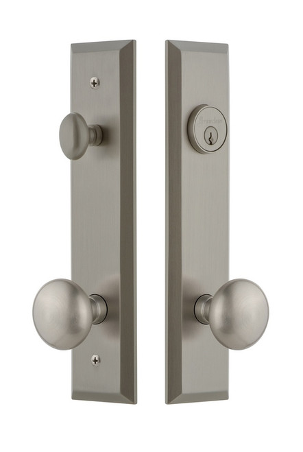 Grandeur Hardware - Hardware Fifth Avenue Tall Plate Complete Entry Set with Fifth Avenue Knob in Satin Nickel - FAVFAV - 840738
