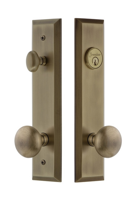 Grandeur Hardware - Hardware Fifth Avenue Tall Plate Complete Entry Set with Fifth Avenue Knob in Vintage Brass - FAVFAV - 840746