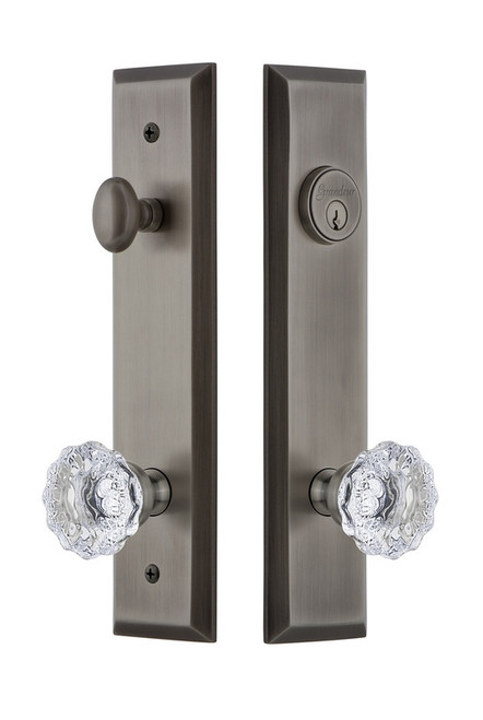 Grandeur Hardware - Hardware Fifth Avenue Tall Plate Complete Entry Set with Fontainebleau Knob in Antique Pewter - FAVFON - 839266