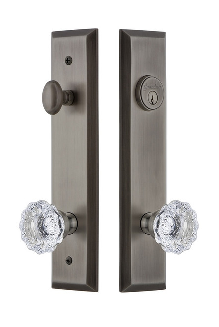 Grandeur Hardware - Hardware Fifth Avenue Tall Plate Complete Entry Set with Fontainebleau Knob in Antique Pewter - FAVFON - 839271