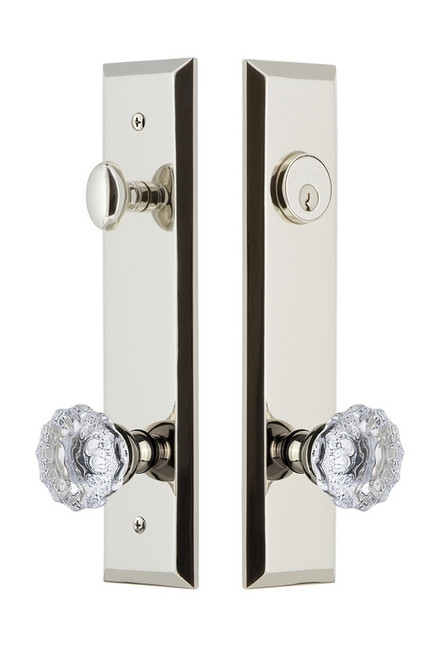 Grandeur Hardware - Hardware Fifth Avenue Tall Plate Complete Entry Set with Fontainebleau Knob in Polished Nickel - FAVFON - 840761