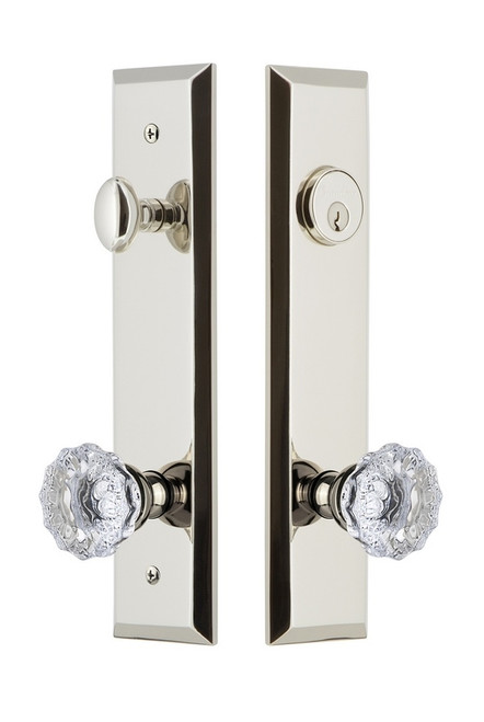 Grandeur Hardware - Hardware Fifth Avenue Tall Plate Complete Entry Set with Fontainebleau Knob in Polished Nickel - FAVFON - 840763