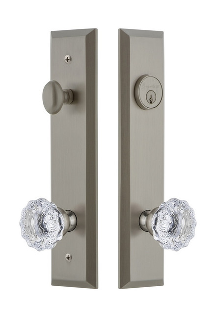 Grandeur Hardware - Hardware Fifth Avenue Tall Plate Complete Entry Set with Fontainebleau Knob in Satin Nickel - FAVFON - 840765