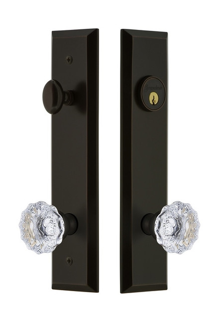 Grandeur Hardware - Hardware Fifth Avenue Tall Plate Complete Entry Set with Fontainebleau Knob in Timeless Bronze - FAVFON - 840769