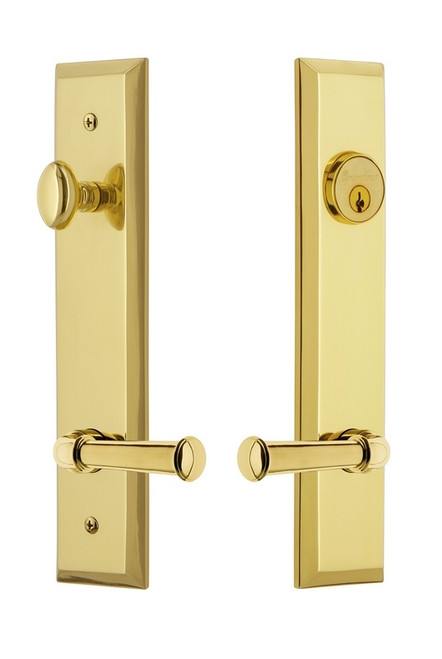 Grandeur Hardware - Hardware Fifth Avenue Tall Plate Complete Entry Set with Georgetown Lever in Lifetime Brass - FAVGEO - 841593