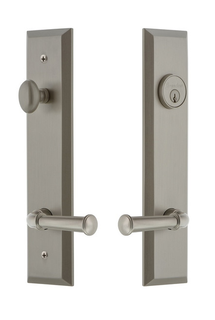 Grandeur Hardware - Hardware Fifth Avenue Tall Plate Complete Entry Set with Georgetown Lever in Satin Nickel - FAVGEO - 841617