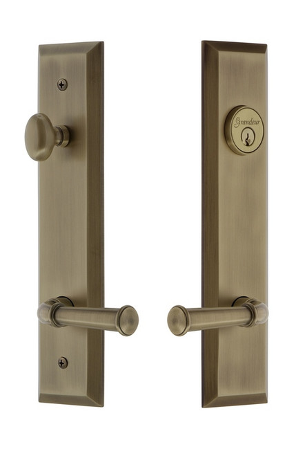 Grandeur Hardware - Hardware Fifth Avenue Tall Plate Complete Entry Set with Georgetown Lever in Vintage Brass - FAVGEO - 841637
