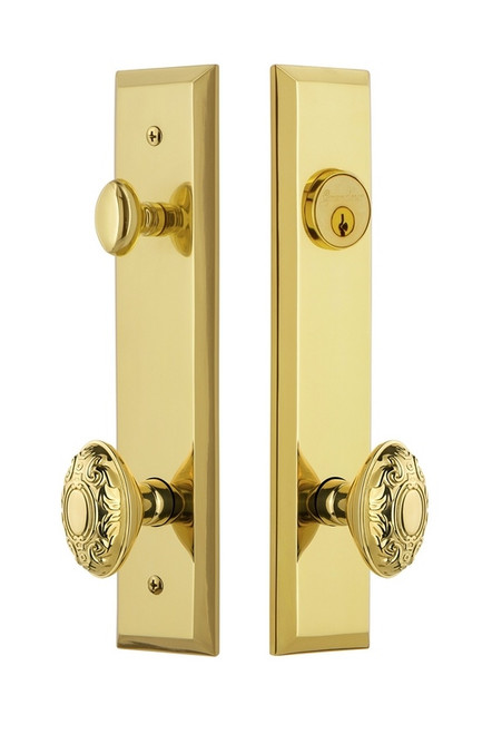 Grandeur Hardware - Hardware Fifth Avenue Tall Plate Complete Entry Set with Grande Victorian Knob in Lifetime Brass - FAVGVC - 840786
