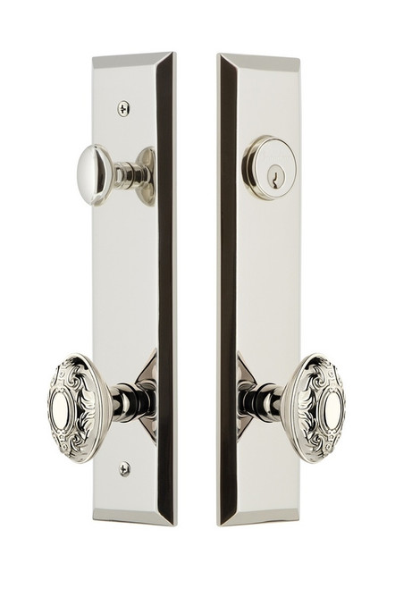 Grandeur Hardware - Hardware Fifth Avenue Tall Plate Complete Entry Set with Grande Victorian Knob in Polished Nickel - FAVGVC - 840793