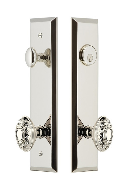 Grandeur Hardware - Hardware Fifth Avenue Tall Plate Complete Entry Set with Grande Victorian Knob in Polished Nickel - FAVGVC - 840794