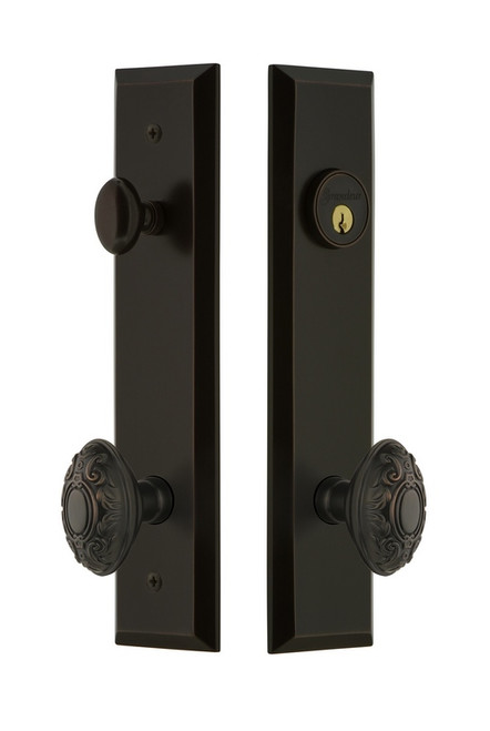 Grandeur Hardware - Hardware Fifth Avenue Tall Plate Complete Entry Set with Grande Victorian Knob in Timeless Bronze - FAVGVC - 840801