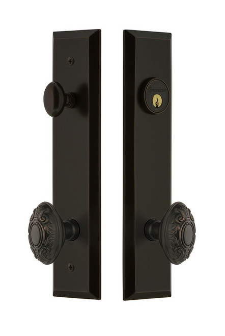 Grandeur Hardware - Hardware Fifth Avenue Tall Plate Complete Entry Set with Grande Victorian Knob in Timeless Bronze - FAVGVC - 840802