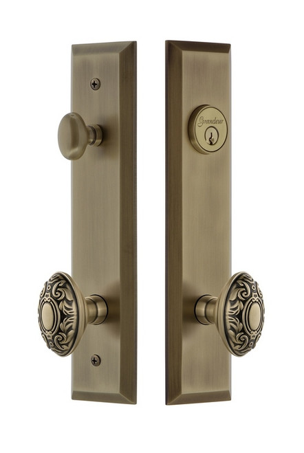 Grandeur Hardware - Hardware Fifth Avenue Tall Plate Complete Entry Set with Grande Victorian Knob in Vintage Brass - FAVGVC - 840806