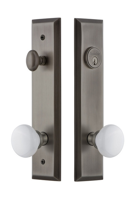 Grandeur Hardware - Hardware Fifth Avenue Tall Plate Complete Entry Set with Hyde Park Knob in Antique Pewter - FAVHYD - 840809