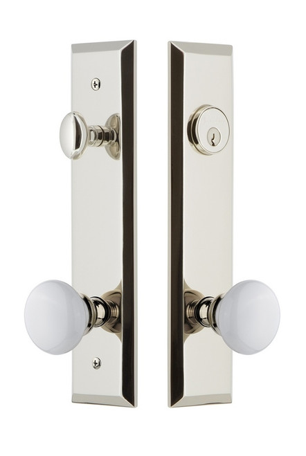 Grandeur Hardware - Hardware Fifth Avenue Tall Plate Complete Entry Set with Hyde Park Knob in Polished Nickel - FAVHYD - 840826